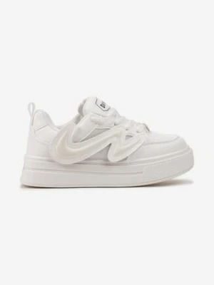 Białe Buty Sportowe ze Skórzaną Wkładką i Ozdobną Naszywką Marni