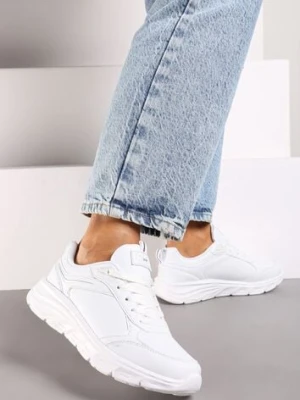 Białe Casualowe Buty Sportowe Sneakersy na Płaskiej Tłoczonej Podeszwie Velanitta