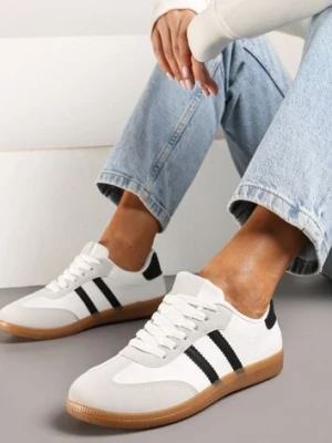 Białe Casualowe Sneakersy z Ekozamszu na Płaskiej Podeszwie Pemeriana