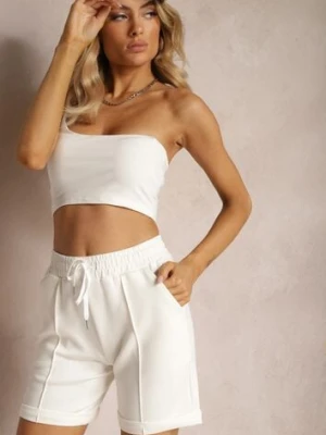 Białe Casualowe Szorty High Waist z Kieszeniami Wykończone Gumką Shezetta
