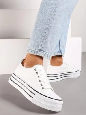Białe Casualowe Trampki na Platformie Ozdobionej Paskami Avirima