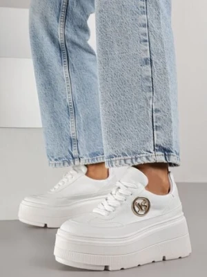 Białe Chunky Sneakersy Vices na Platformie z Okrągłym Detalem Sedvira