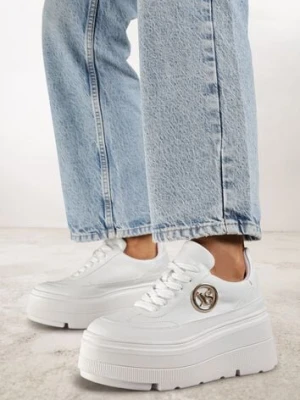 Białe Chunky Sneakersy Vices na Platformie z Okrągłym Detalem Sedvira