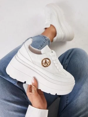 Białe Chunky Sneakersy Vices na Platformie z Okrągłym Detalem Sedvira