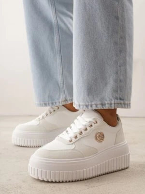 Białe Chunky Sneakersy VICES z Aplikacją na Platformie ze Żłobieniami Ilunatesa