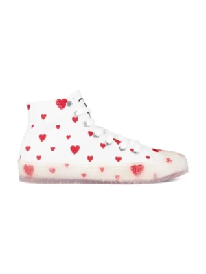 Białe/Czerwone Heart Logo High-Top Sneakers Moschino