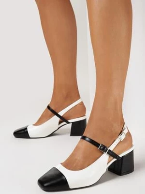 Białe Czółenka na Niskim Słupku z Kwadratowym Noskiem Calida