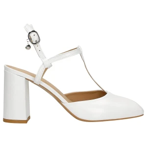 Białe czółenka na slupku z odkryta pięta 35152-59 Wojas