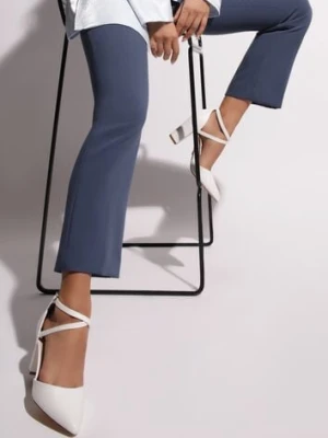 Białe Czółenka na Słupku ze Skórzaną Wkładką i Ozdobnymi Paskami Leaniria vices