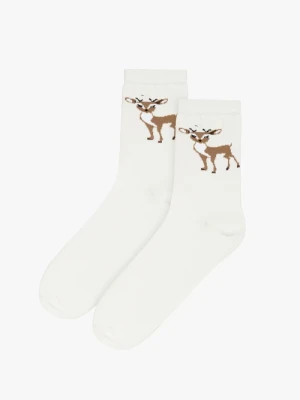 Białe damskie skarpetki za kostkę z sarenkami Ryłko