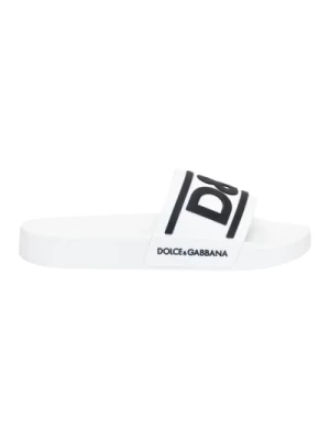 Białe dziecięce klapki z nadrukiem logo Dolce & Gabbana