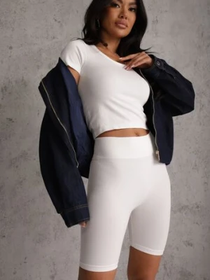 Białe Elastyczne Szorty Biker High Waist Diovien glo-story