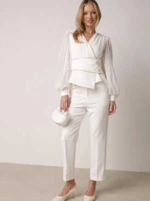 Białe Eleganckie Spodnie Garniturowe VICES z Kieszeniami Zervia
