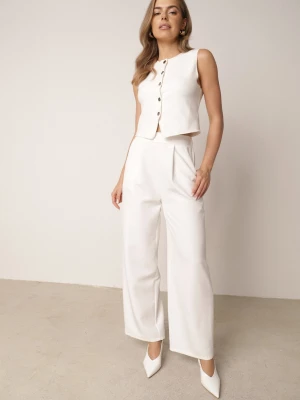 Białe Eleganckie Spodnie z Szerokimi Nogawkami Kahinuni New Collection