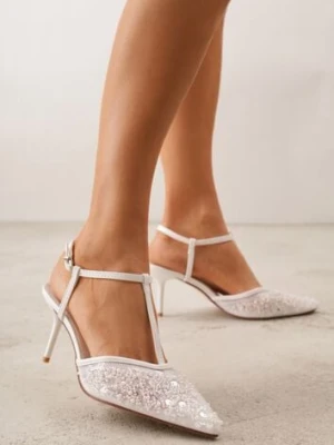 Białe Eleganckie Szpilki na Szpilce z Siateczkowym Noskiem z Koralikami Riosira givana