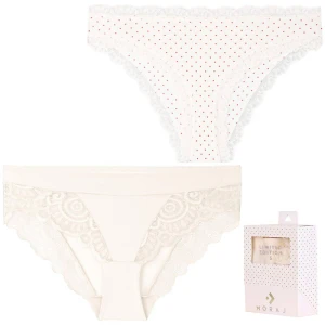 Białe Figi Damskie Moraj 2 Pary W Ozdobnym Pudełku