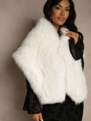 Białe Futerkowe Ponczo Szal Typu Etola Aezney