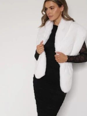 Białe Futrzane Ponczo Narzutka Bralinne