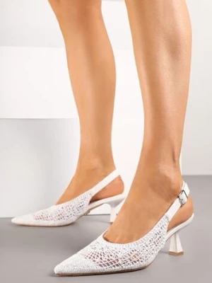 Białe Haftowane Sandały Vices na Szpilce Typu Slingback Atesia