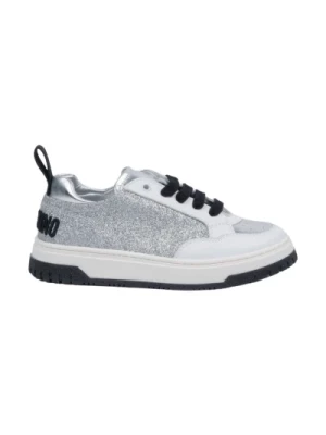 Białe i Srebrne Sneakersy Moschino
