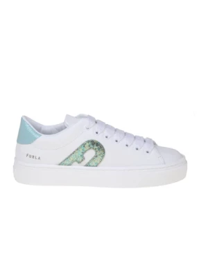Białe i Zielone Syntetyczne Skórzane Sneakersy Furla