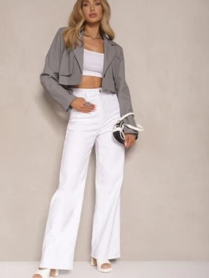 Białe Jeansy High Waist o Szerokim Kroju Sallizia hello miss