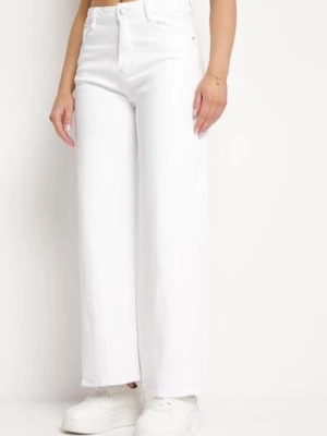 Białe Jeansy o Fasonie Szerokich Kulotów z Elastycznej Bawełny Zerulla
