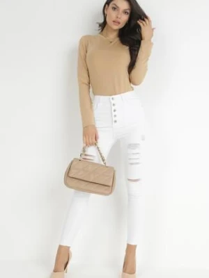 Białe Jeansy Skinny na Guziki Arru daysie