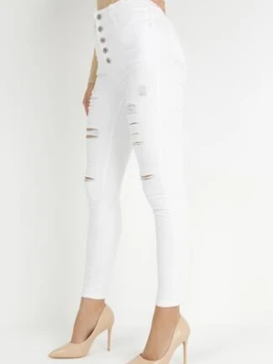 Białe Jeansy Skinny na Guziki Arru daysie