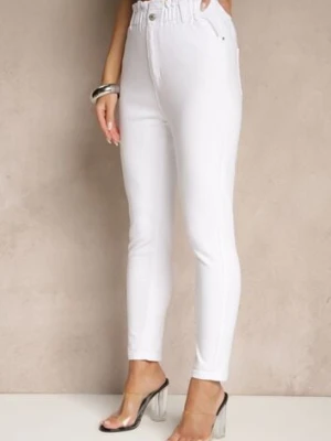 Białe Jeansy z Bawełny Mom Fit High Waist Folima