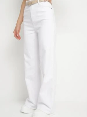 Białe Jeansy z Wysokim Stanem i Szeroka Nogawką Salliton hello miss