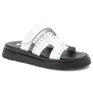 Klapki damskie Armodo, skórzane na platformie na rzep i miękkimi wkładkami, białe, 40440-Bf