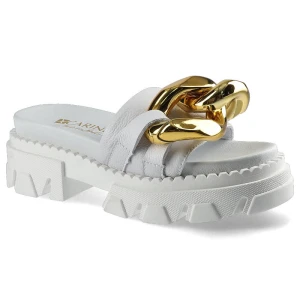 Białe Klapki Carinii Stylowe Buty Damskie Na Lato