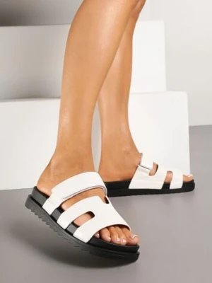 Białe Klapki na Platformie z Geometrycznymi Paskami Neorith
