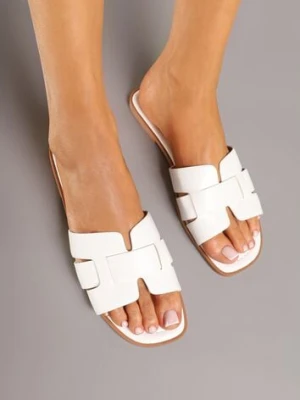 Białe Klapki z Geometryczną Cholewką Pollevela mulanka