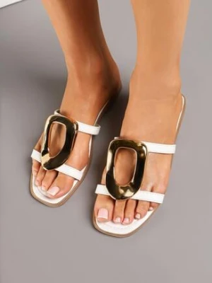 Białe Klapki z Metaliczną Geometryczną Ozdobą Lavirina givana