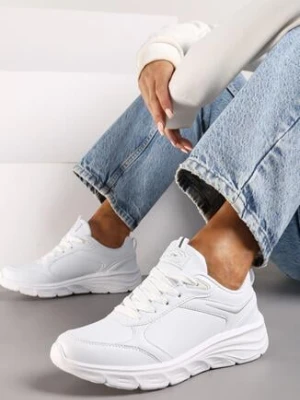Białe Klasyczne Płaskie Buty Sportowe Sneakersy z Tłoczoną Podeszwą Velandria