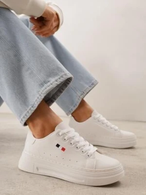 Białe Klasyczne Sneakersy VICES w Stylu Tenisówek na Grubej Podeszwie Galanatea