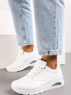 Białe Klasyczne Sneakersy z Amortyzowaną Podeszwą i Perforacją Faunama