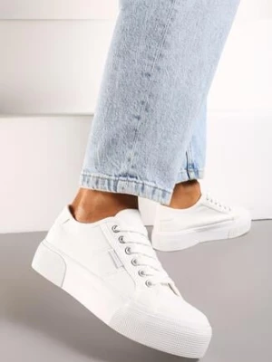 Białe Klasyczne Sznurowane Trampki przed Kostkę na Grubej Podeszwie Artivea