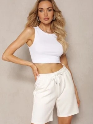 Białe Klasyczne Szorty do Kolan z Gumką w Pasie Fermatia glo-story