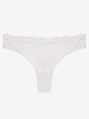 Białe Koronkowe Majtki Stringi z Bawełny Venalora