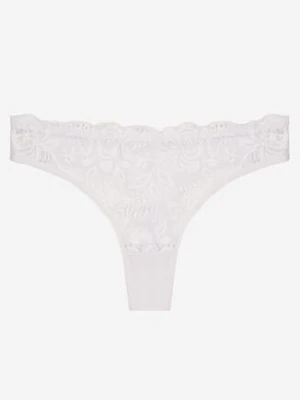Białe Koronkowe Majtki Stringi z Bawełny Venalora