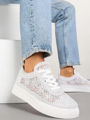Białe Koronkowe Sneakersy na Niskiej Platformie Nanalisea