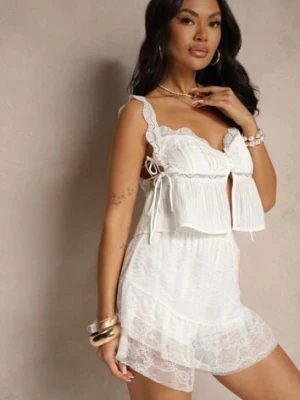 Białe Koronkowe Spódnico-Szorty z Dodatkiem Wiskozy Vonnelle jumelle