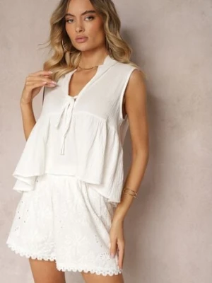 Białe Koronkowe Szorty z Gumką w Pasie i Ozdobnym Sznurkiem Sakshi rosa