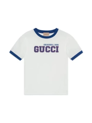 Białe koszulki i pola z niebieskim wykończeniem Gucci