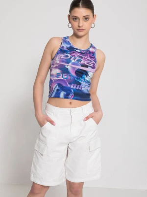 Białe krótkie spodenki z naszywanymi kieszeniami Reporter