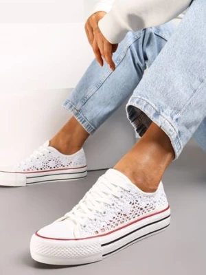 Białe Krótkie Trampki z Ażurowego Materiału Bremavia