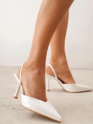 Białe Lakierowane Szpilki z Elastycznym Paskiem na Piętę Balzorwyn mulanka